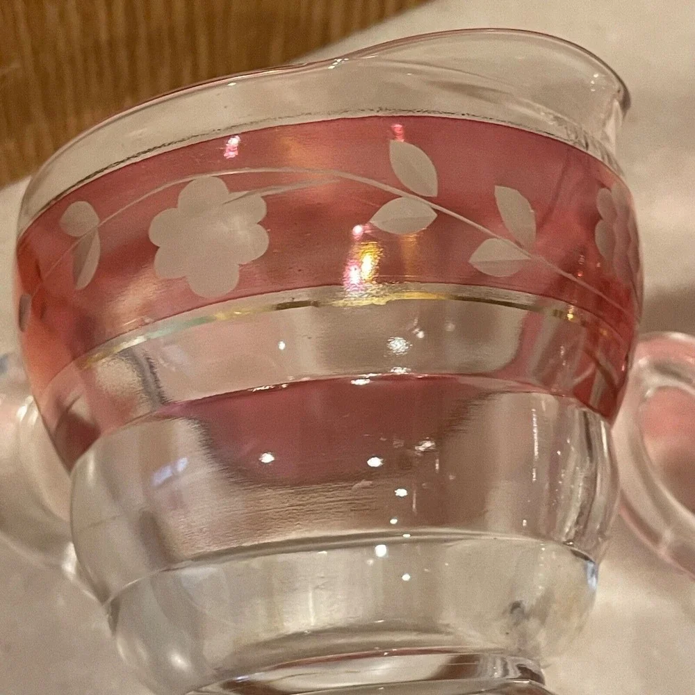 1950's Bartlett Collins ART DECO #52 Cut Open Sugar Bowl & Creamer Set Cranberry